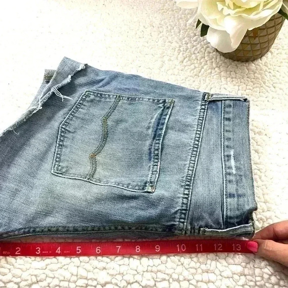 American Eagle Slim Straight Web Cuff Distress Denim Highrise Jean Shorts - Picture 12 of 13